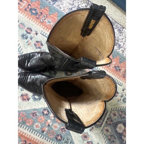 Vintage Dan Post Black Teju Lizard Men\'s Cowboy Boots USA 9.5B  Western